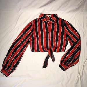Orange and Black striped tie up blouse (also see matching pants)